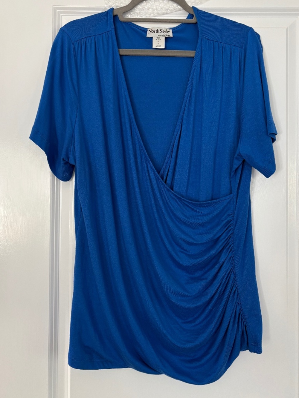 NEW North Style Royal Blue Short Sleeve Crossover Neckline Top